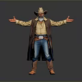 Cowboy Man With Beard Wearing Cowboy Hat And Brown Vest Standing Arms Outstretched