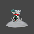 Izuku Midoriya Action Figure With Green Hair Red Scarf And Lightning Effects