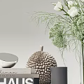 Decorative Ornament Set With White Floral Vase Textured Sphere BAUHAUS Book Mirror Candle And Clock