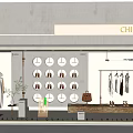 CHILLCHAN Storefront Window Display With White Dress Mannequin Circular Panels Hanging Clothes And Wooden Table