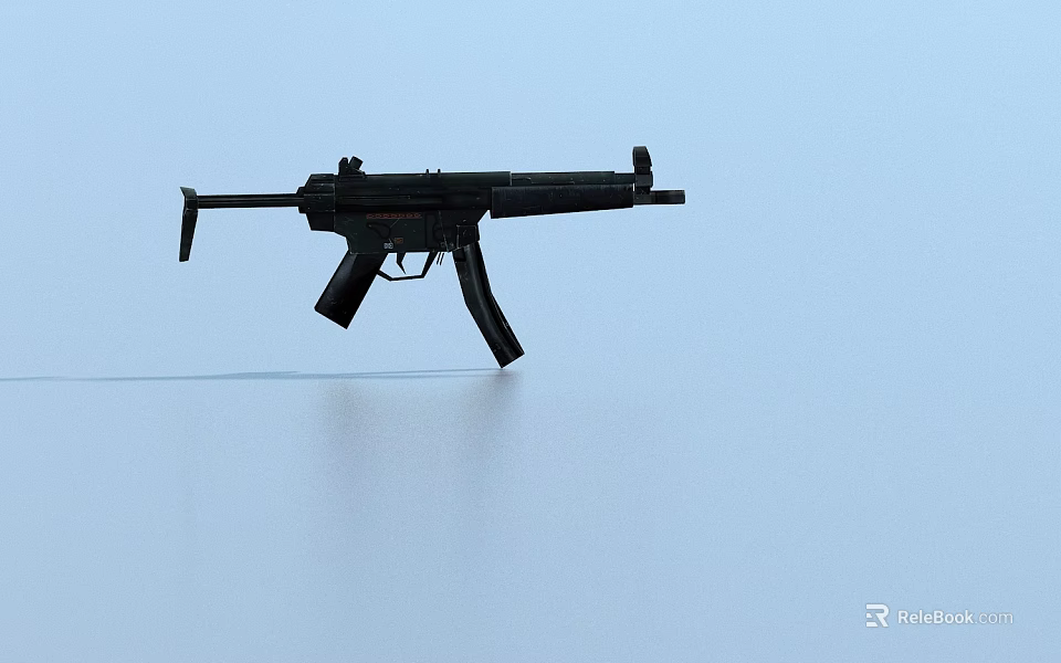 Black Submachine Gun With Detailed Structure On Light Blue Background 3d model 