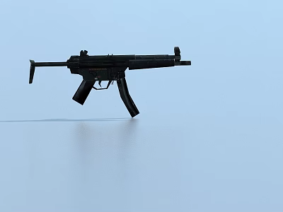 Black Submachine Gun With Detailed Structure On Light Blue Background 3d model
