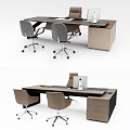Sleek Modern Office Desk With Stylish Gray Beige Chairs Laptop And Cabinet