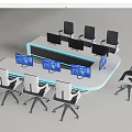 Modern Office Desk With LED Lighting Multiple Workstations Computer Monitors And Ergonomic Chairs 3d model