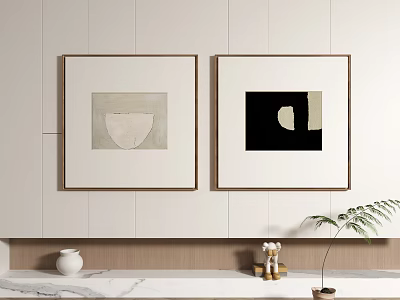 Minimalist Wall Art Decor With Framed Paintings White Vase And Plant 3d model