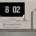 Modern White TV Stand With Drawers Glass Doors Table Lamp And Decorative Items