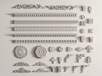 Variety Of Plaster Molding Decorative Elements And Styles 3d model