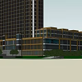 Modern High Rise Office Building With Surrounding Structures Green Lawn And Roads