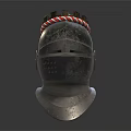 Medieval Knight Helmets With Red White Rope Trim And Metallic Finish Pair