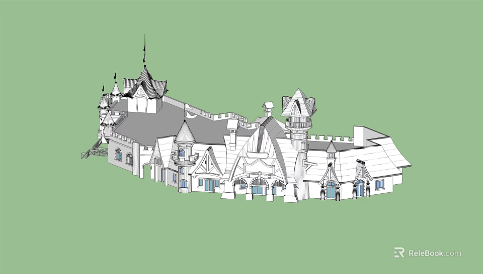 Ancient Architecture Design Featuring Multiple Towers Pointed Spires Intricate Roof Structures And Arched Windows 3d model 