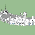 Ancient Architecture Design Featuring Multiple Towers Pointed Spires Intricate Roof Structures And Arched Windows