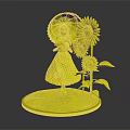 Girl Figurine In Red Dress Standing With Umbrella And Sunflowers