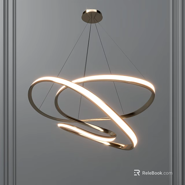 Modern LED Ring Chandelier With Contemporary Metallic Structure And Illuminated Strips 3d model 