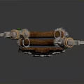 Vintage Powerful Weapon Wooden Shield With Central Emblem And Decorative Metal Axes On Both Sides
