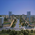 Modern Urban Commercial Street With Tall Buildings Modern Architecture Wide Avenue Green Trees And Vehicles