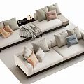 Light Beige Multi Person Modular Sofa With Mixed Colored Pillows And Cozy Throw Blanket 3d model