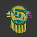 Traditional Clothing Ornament Featuring Circular Yellow Background Green Geometric Pattern Golden Border And Tassels