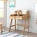 Warm Wooden Desk With Books Stationery Chair Wall Growth Chart And Soft Rug