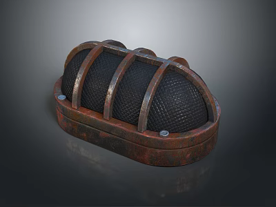 Rusty Brown Industrial Component With Metal Strips Mesh Structure And Base Bolts 3d model