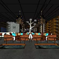 Modern Café Interior Design With Tables Chairs Bookshelves Hanging Lights And Concrete Floor