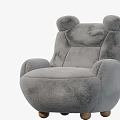 Gray Accent Chair with Ear Shaped Backrest Rounded Armrests Plush Padded Design and Wooden Legs