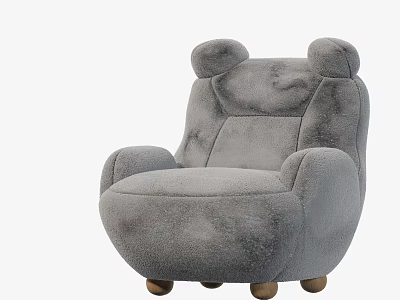 Gray Accent Chair with Ear Shaped Backrest Rounded Armrests Plush Padded Design and Wooden Legs 3d model