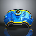 Futuristic Sci Fi Blue And Yellow Weapon With Circular Components And Metallic Design 3d model