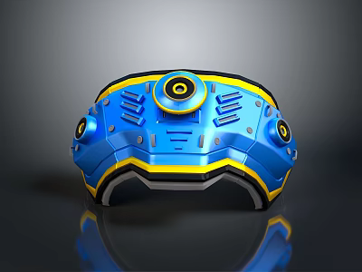 Futuristic Sci Fi Blue And Yellow Weapon With Circular Components And Metallic Design 3d model