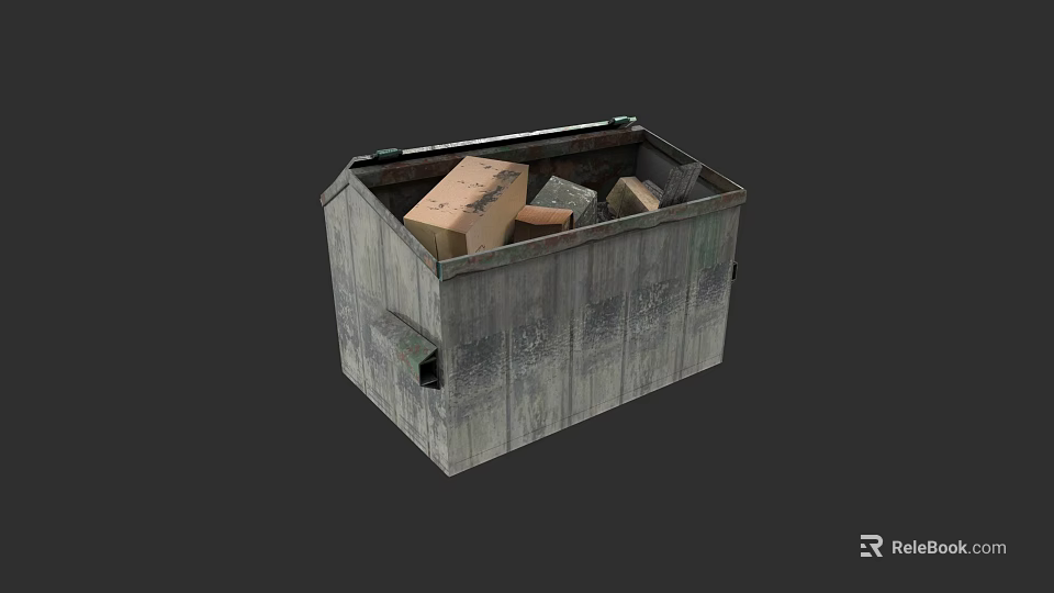 Garden Landscape Design With Wooden Crate Containing Cardboard Boxes And Stones 3d model 