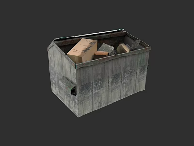 Garden Landscape Design With Wooden Crate Containing Cardboard Boxes And Stones 3d model