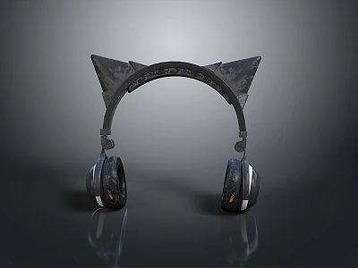 Black Cat Ear Design Over Ear Headphones With Stylish Reflective Finish And Comfortable Earpads 3d model