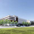 Modern Connected Building Complex With Green Roofs Lush Lawns And Roads
