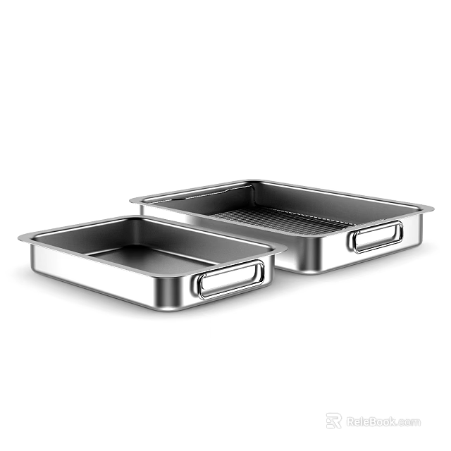 Two Piece Stainless Steel Square Baking Pan Set with Handles and Perforated Bottom 3d model 