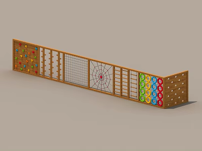 Multifunctional Wooden Frame Sports Equipment With Colorful Climbing Holds Grid Panels And Spider Web Design 3d model