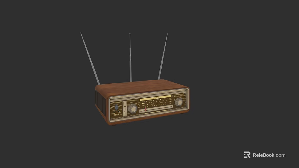 Vintage Computer With Wooden Case Three Antennas Knobs And Dials 3d model 