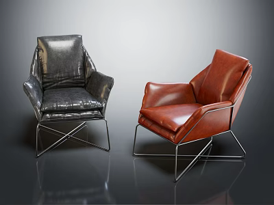 Modern Stylish Leather Accent Chairs In Black Red With Metal Frame 3d model