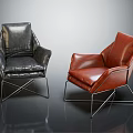 Modern Stylish Leather Accent Chairs In Black Red With Metal Frame