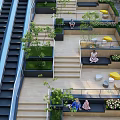 Modern Commercial Landscape Design Featuring Terraced Staircase Seating Areas Green Trees And Lighting Elements