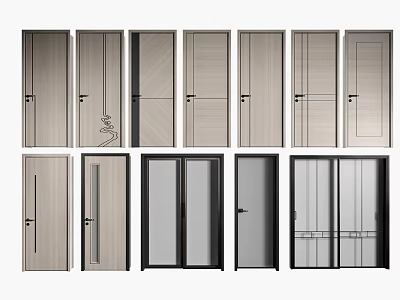 Contemporary Hinged Doors Featuring Wooden Panels Glass Inserts And Diverse Designs 3d model