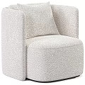 Modern Minimalist Beige Fabric Armchair With Soft Cushion And Decorative Ball