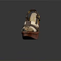 Fashionable High Heel Sandals With Wooden Block Heel And Brown Beige Straps