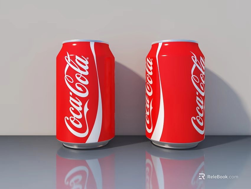 Two Red Coca Cola Cans Placed On Reflective Gray Surface 3d model 