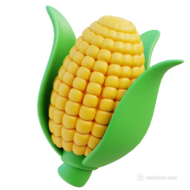 Fresh Yellow Corn Cob With Green Leaves And Juicy Kernels 3d model 