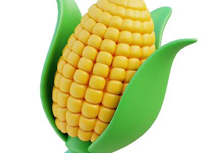 Fresh Yellow Corn Cob With Green Leaves And Juicy Kernels 3d model