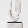 Modern Abstract Sculpture Carving With White Brown Curved Twisted Shapes On Pedestal Base