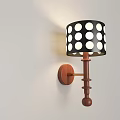 Modern Wall Lamp With Black White Polka Dot Shade And Wooden Bracket