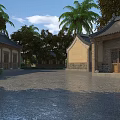 Ancient Chinese Architecture Courtyard With Traditional Roof Stone Paved Ground Surrounded By Trees