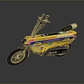 Yellow Motorcycle with Colorful Graffiti Black Seat Silver Exhaust Pipe and Headlight
