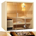 Modern Shower Sauna Interior With Wooden Panels Glass Door Benches And Warm Lighting