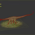 Green Long Necked Dinosaur With Long Tail Standing On Grassland In Gray Background